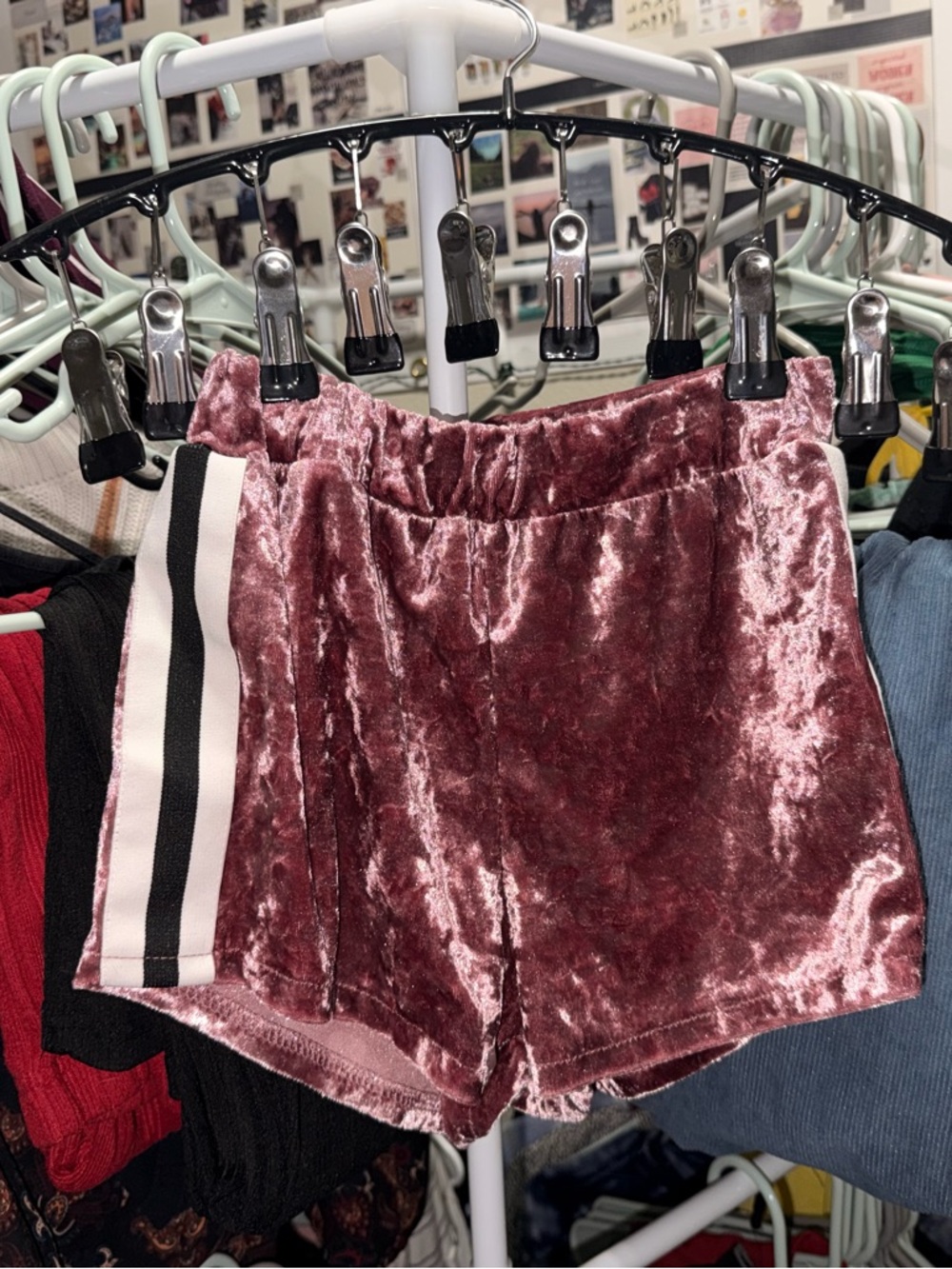 Crushed Velvet Sporty Shorts with Side Stripe - Dusty Rose - Picture 2 of 2